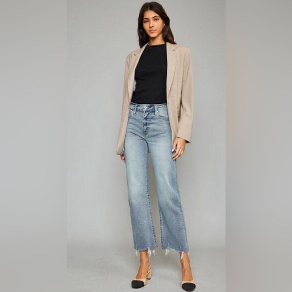 KANCAN HIGH WAIST RAW HEM CROPPED WIDE LEG JEANS -Size 15